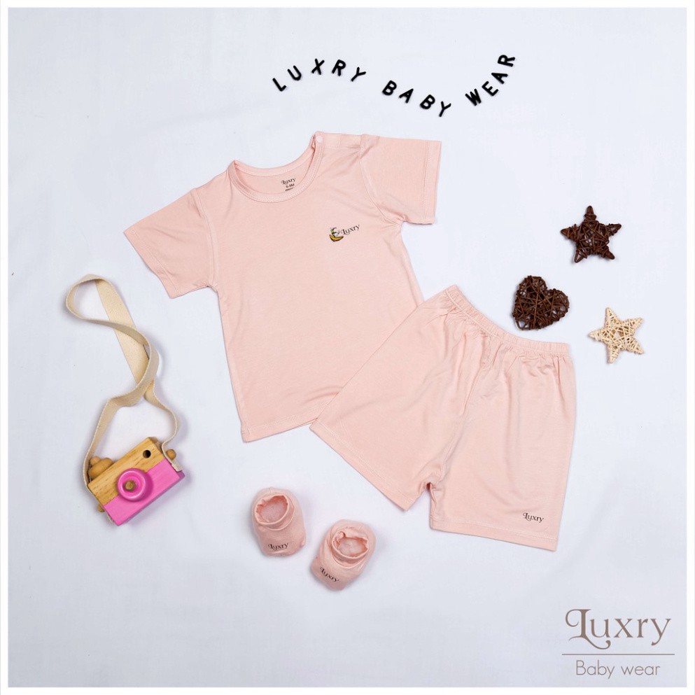 Bộ Quần Áo Cộc Tay Cài Vai Màu Sắc Basic Vải Sợi Tre Luxry cho bé trai bé gái từ 3 tháng đến 5 tuổi