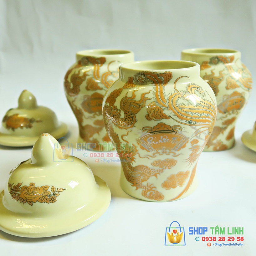 Choé thờ cúng /hũ đựng nước gạo muối vẽ vàng đồ thờ cúng gốm sứ Bát Tràng Shoptamlinh