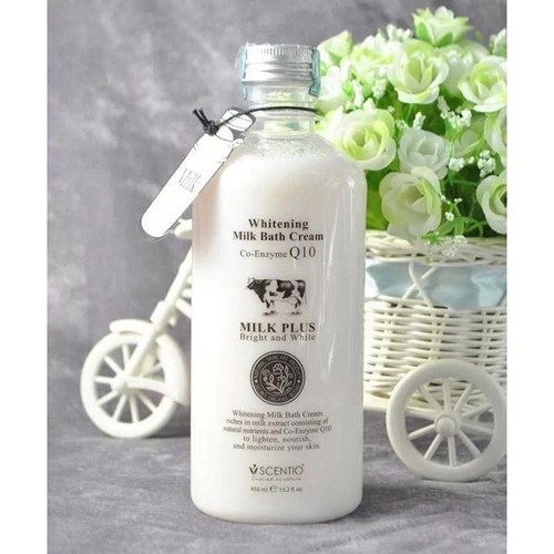 Sữa Tắm Bò Dưỡng Trắng Da BEAUTY BUFFET Scentio Milk Plus Whitening Q10 Bath Cream 450ml - Thái Lan