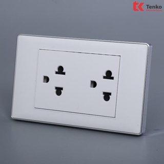 Ổ Điện Đôi 3 Chấu Đa Năng Âm Tường Mặt Màu Trắng Viền Bạc Thương Hiệu Nhật Bản TENKO TK-C27-T044