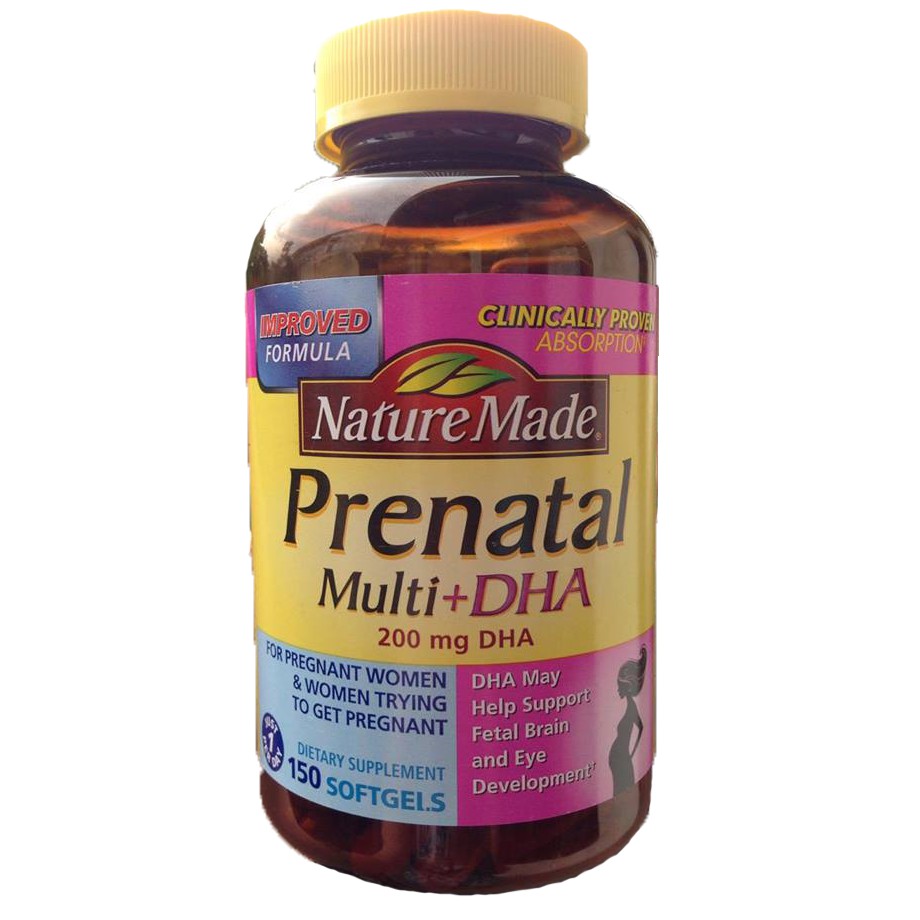 Prenatal Multi DHA Nature Made Nature Bounty bổ sung đa vitamin bà bầu 200mg 90 và 150 viên