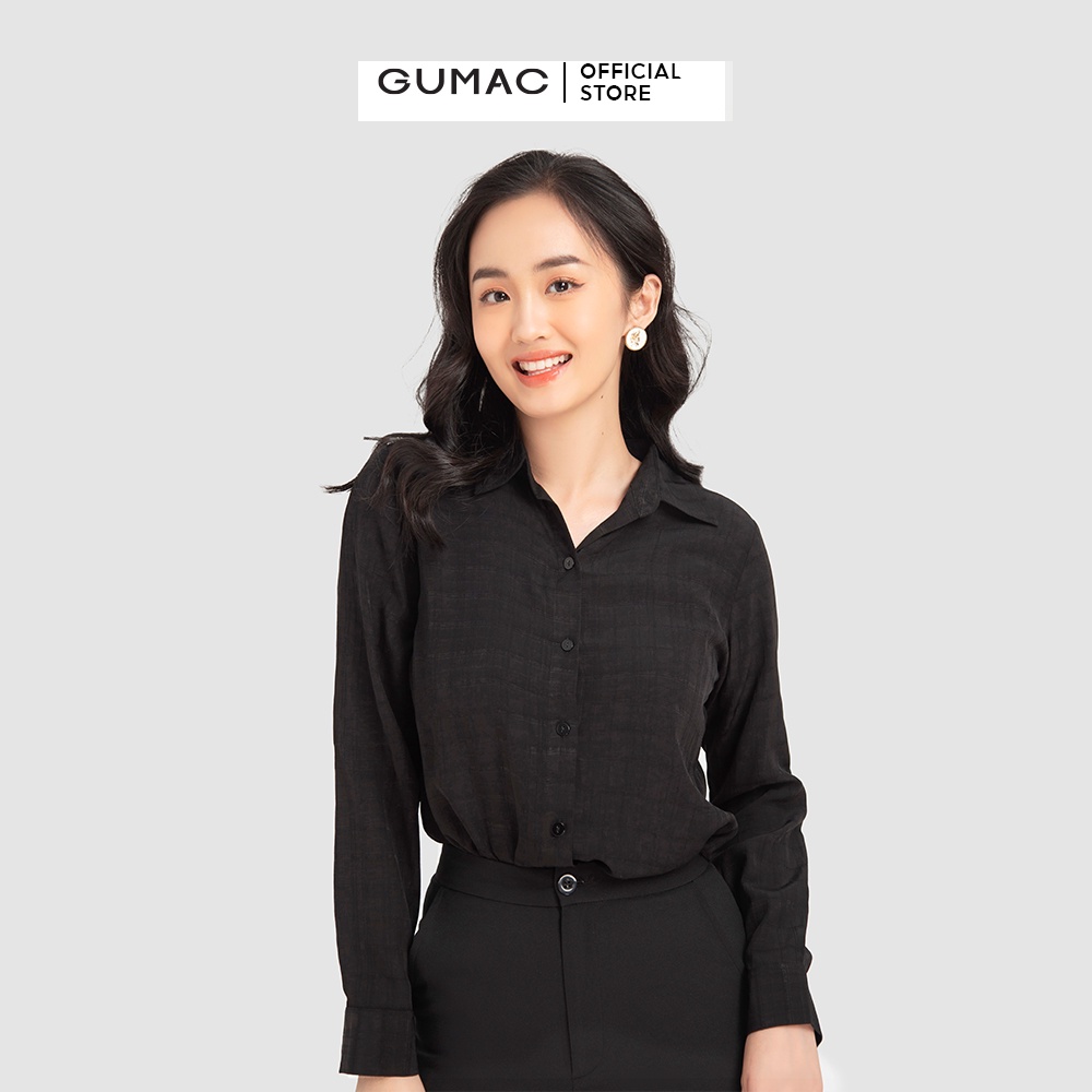Áo sơ mi nữ caro cơ bản GUMAC màu đen thiết kế basic, thanh lịch AA12130 | BigBuy360 - bigbuy360.vn