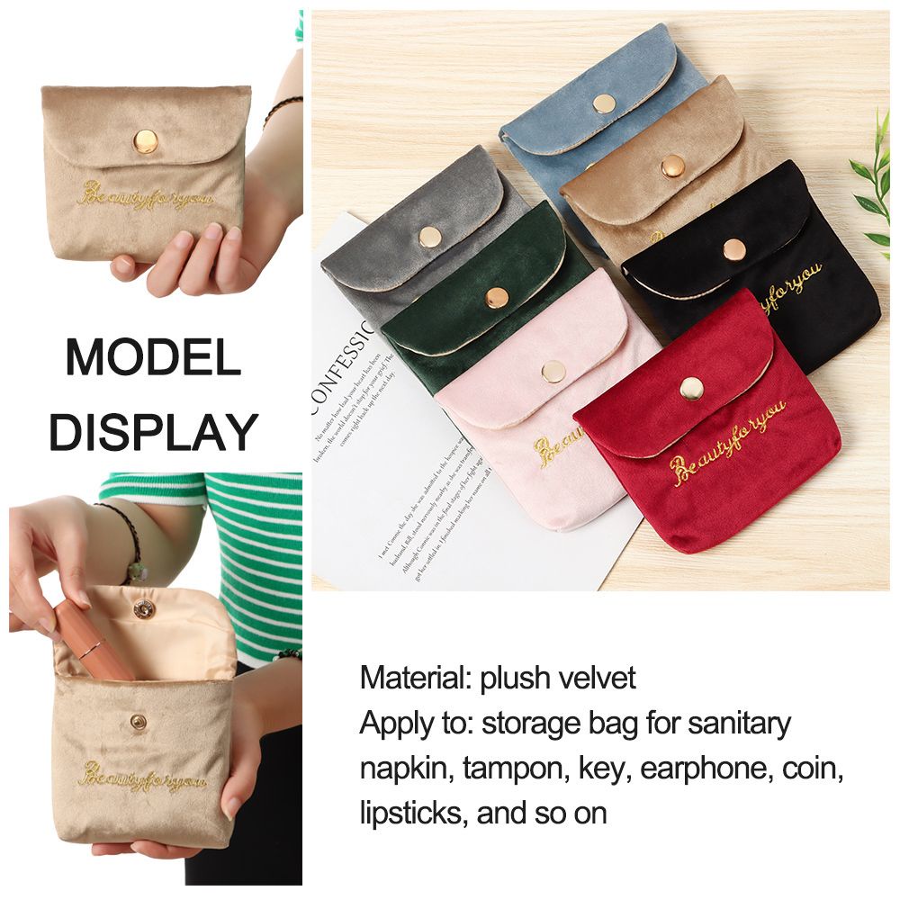 LAKAMIER Portable Velvet Storage Bag Sanitary Napkin Pads Tampons Organizer Pouch Coin Purse Card Holder Headphone Case
