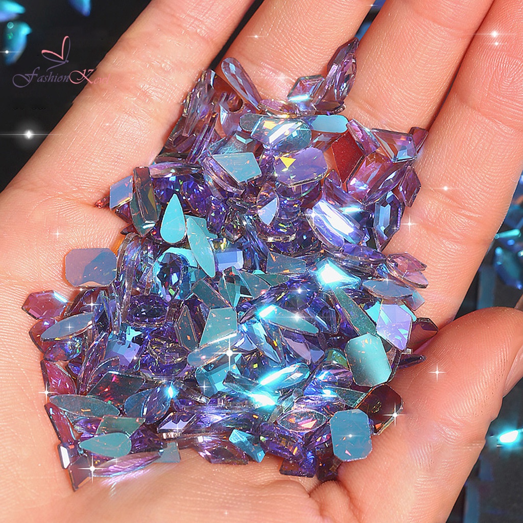 Túi 100 hạt đá giả kim cương zircon khối lưng phẳng trang trí móng hiệu ứng lâu dài gỡ ra dễ dàng