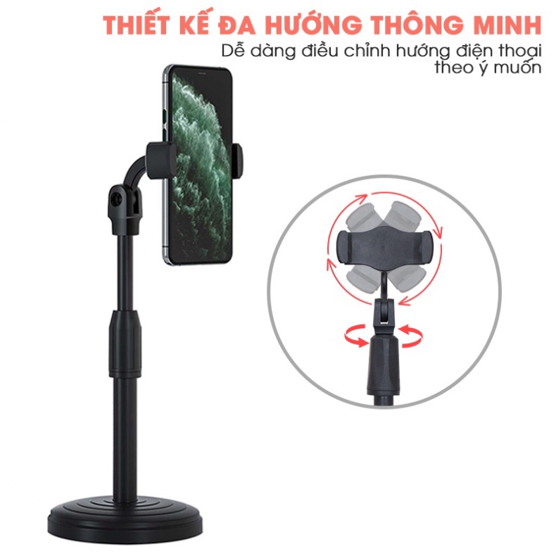 Giá Đỡ Điện Thoại Livestream để Treo Kẹp Quay Phim Ghi Hình xem video Ổn Định Xoay 360 Độ - Chiều Cao 38mm - Đế Nặng