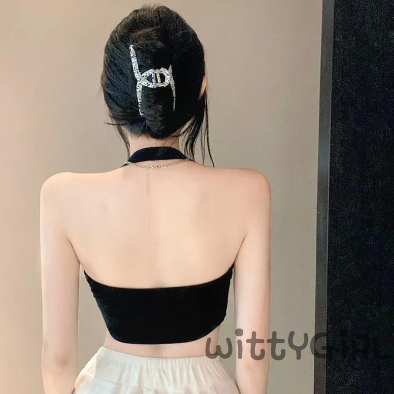 Áo Lửng Không Tay Cổ Yếm Hở Lưng Màu Trơn Thời Trang Cho Nữ