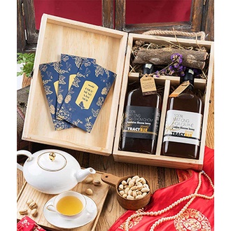 Hộp quà gỗ đôi mật ong hoa cà phê và chôm chôm 600ml