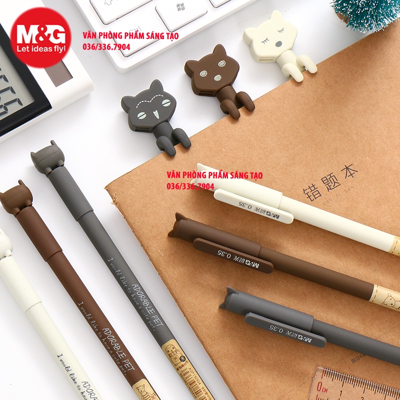 Bút hình mèo siêu cute chất lượng tốt nét mảnh 0.35 và 0.38 chính hãng M&G