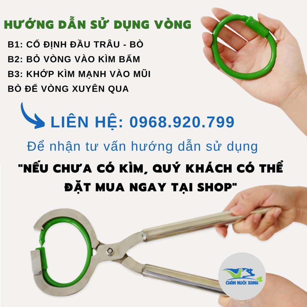Vòng xỏ mũi bò, khuyên xỏ mũi trâu - bò bằng nhựa Pakistan đi kèm chốt deo dai bền bỉ cao cấp - CHĂN NUÔI XANH