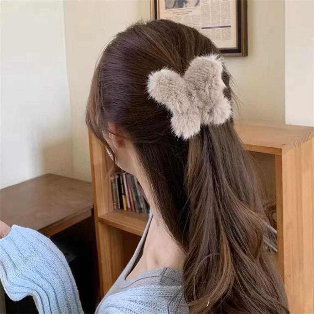 Kẹp Tóc Hình Bướm / Cá Mập Phủ Lông Phong Cách Hàn Quốc Đơn Giản Cho Nữ