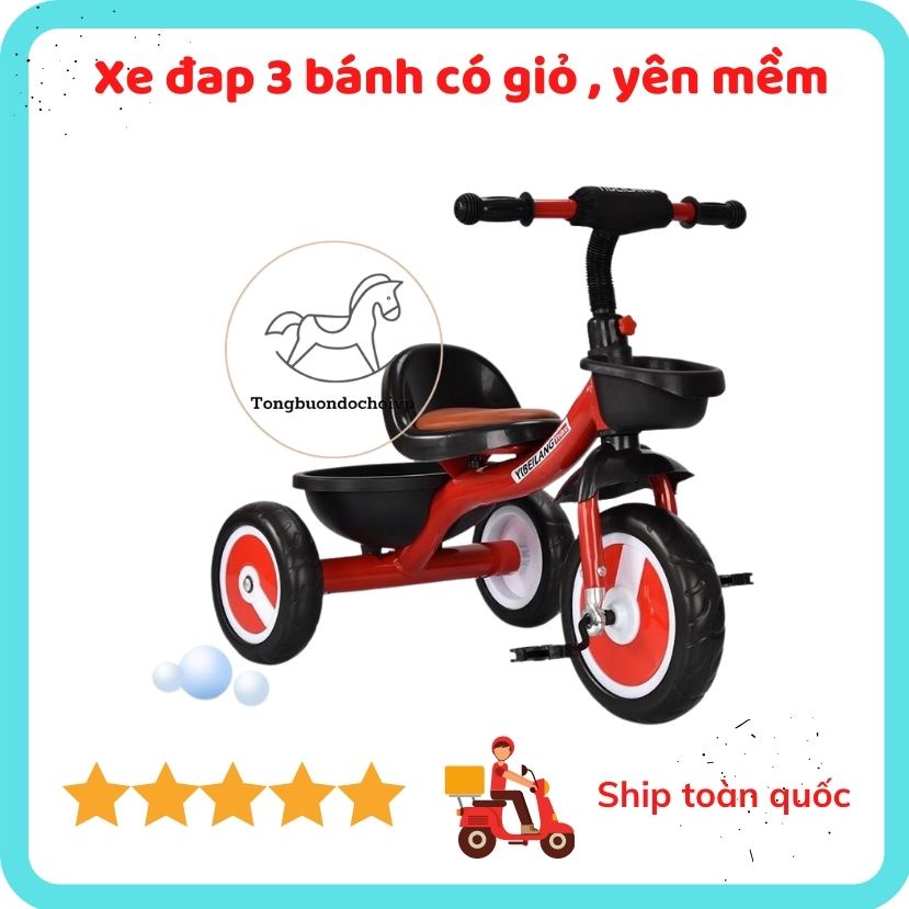 Xe đạp 3 bánh yên mềm có giỏ trước và giỏ sau , xe đạp trẻ em , xe đạp cho bé , xe chòi chân