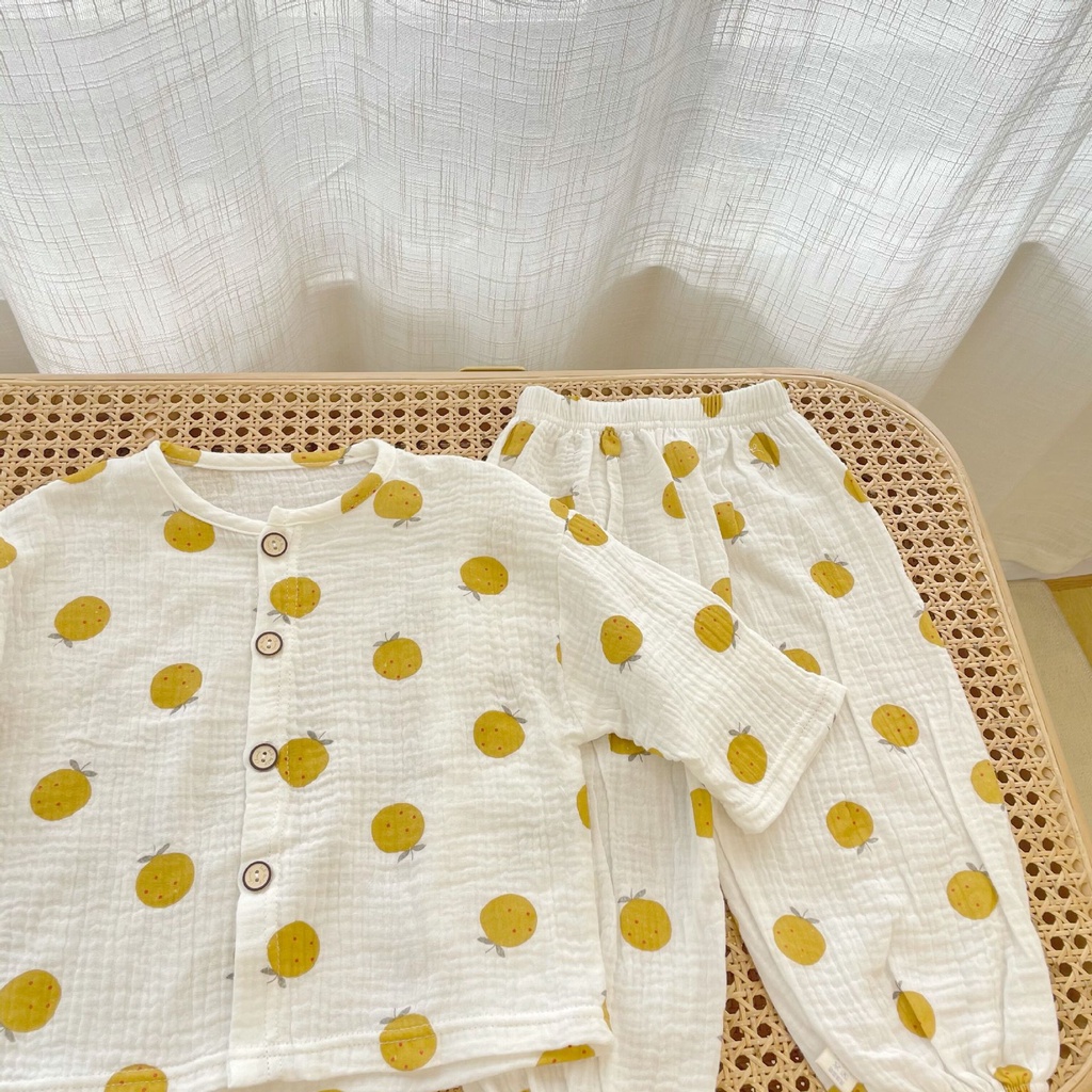 Set đồ vải xô Muslin dành cho trẻ sơ sinh cực dễ thương, đồ bộ tay lỡ cho bé trai bé gái mềm mịn thoáng mát hình quả dứa