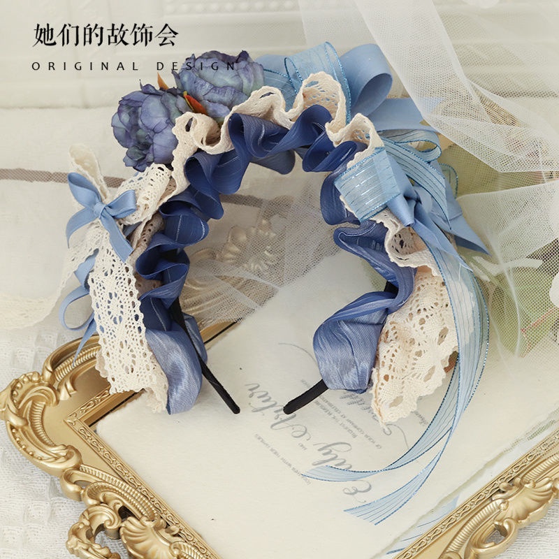 Phụ Kiện Cài Tóc Hình Nơ Màu Xanh Dương Nhám Phong Cách LOLITA