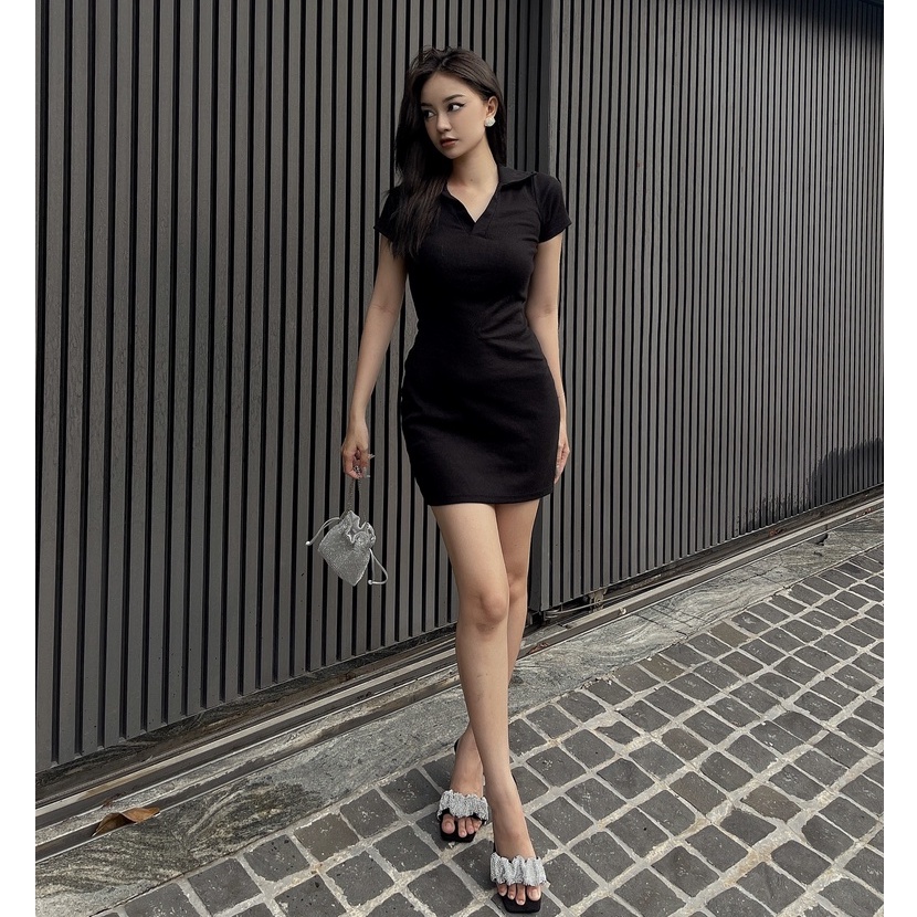Đầm body thun ôm dáng TOPTIFY tay ngắn cổ Polo khoét lưng co giãn tốt Tropical Bliss Dress DT12