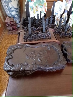 Khay trà trúc nho gỗ gụ