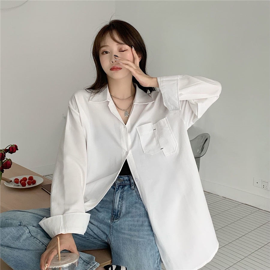Áo sơ mi dài tay dáng rộng thời trang mùa xuân giản dị dành cho nữ
