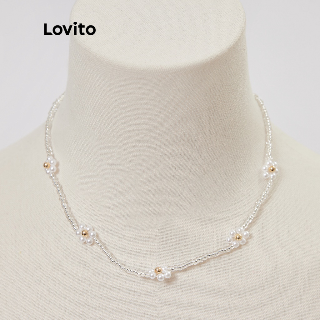 Dây Chuyền Lovito Bằng Hạt Màu Trơn Hình Hoa Thanh Lịch L233L224 (Màu Trắng)