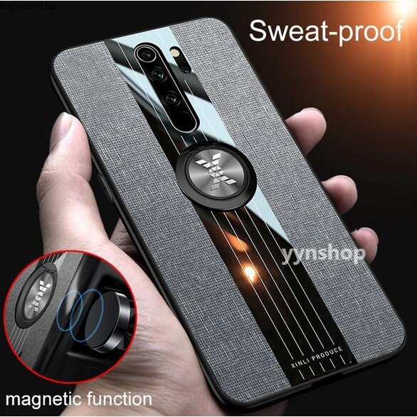 Ốp Điện Thoại Cứng Phối Vải Chống Sốc Kèm Móc Xỏ Ngón Nam Châm Cho Xiaomi Redmi Note 8 / Pro