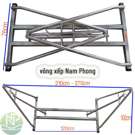 võng xếp inox khung vuông chính hãng giá rẻ cỡ lớn chịu tải 300kg bảo hành 1 năm