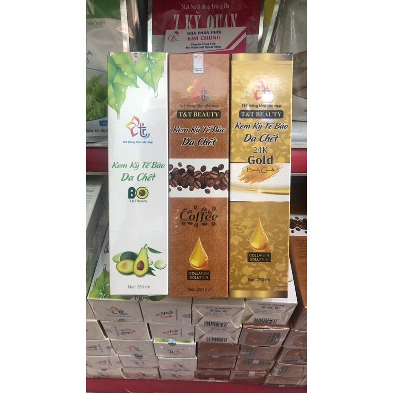 Kem kỳ tế bào da chết T&amp;T beauty 250ml (Bơ, Coffee, Gold)