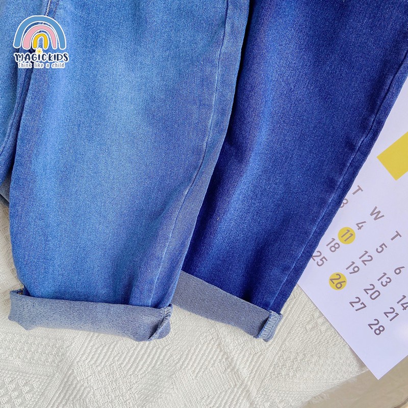 Quần dài cho bé vải bò jeans cạp chun dáng rộng ống côn Magickids quần jean bé trai đi học đi chơi mẫu mới QD21003