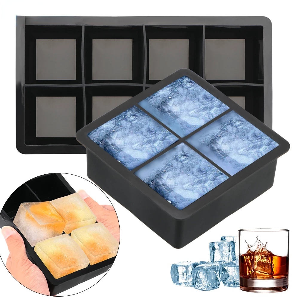Khuôn Silicone Làm Đá Viên Hình Vuông 4/6/8 Ngăn Tiện Dụng