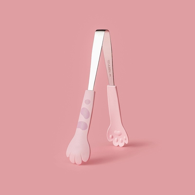 Kẹp Gắp Thức Ăn Cỡ Nhỏ 12cm Bằng Thép Không Gỉ Chống Trượt Họa Tiết Chân Mèo Hoạt Hình Dễ Thương