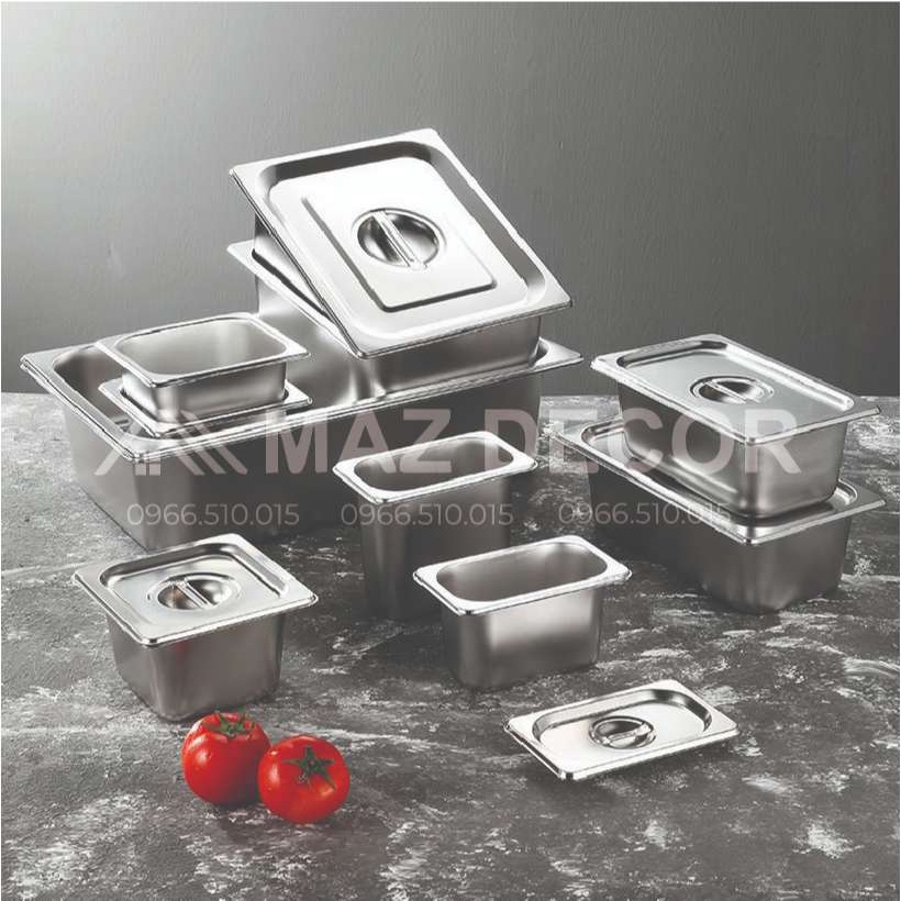 GIÁ SỈ TẠI XƯỞNG Khay vuông chữ nhật Đựng Topping chè trân châu thạch Inox (Có Nắp)