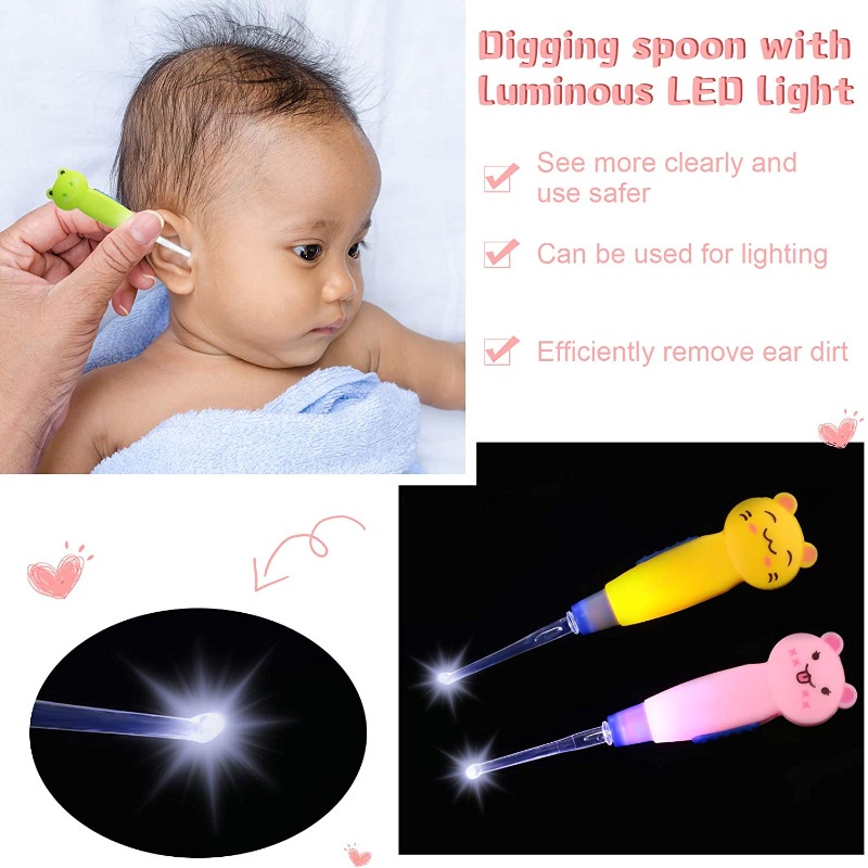 1 Bộ Dụng Cụ Vệ Sinh Tai Có Đèn LED Hình Hoạt Hình Ngẫu Nhiên