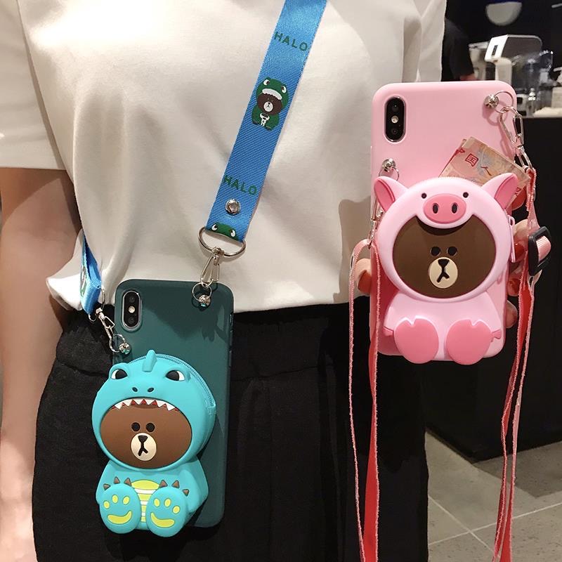 Ốp điện thoại ví đựng tiền xu hình búp bê hoạt hình dễ thương cho Samsung note8 note9 10 pro s8 plus