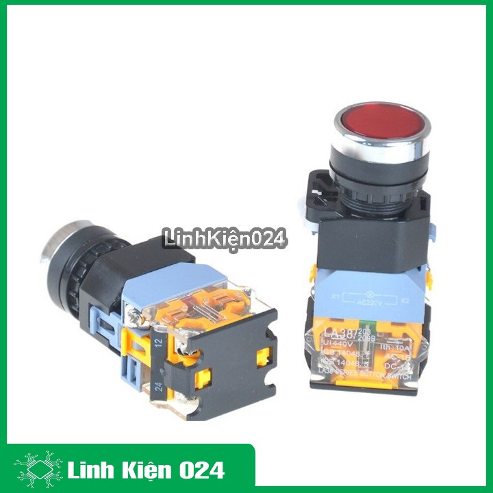 Nút Nhấn Đề Giữ Có Đèn LA38 380V-10A 1 Thường Đóng 1 Thường Mở