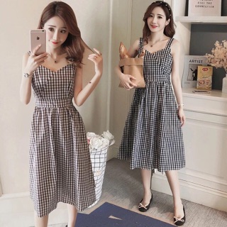 Đầm caro hai dây