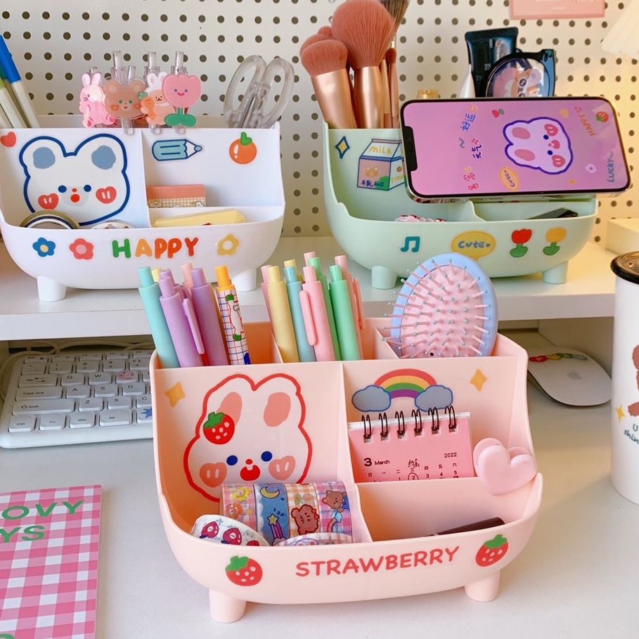 Ống đựng bút để bàn nhiều ngăn, lọ cắm bút, đồ dùng cá nhân kèm sticker siêu xinh