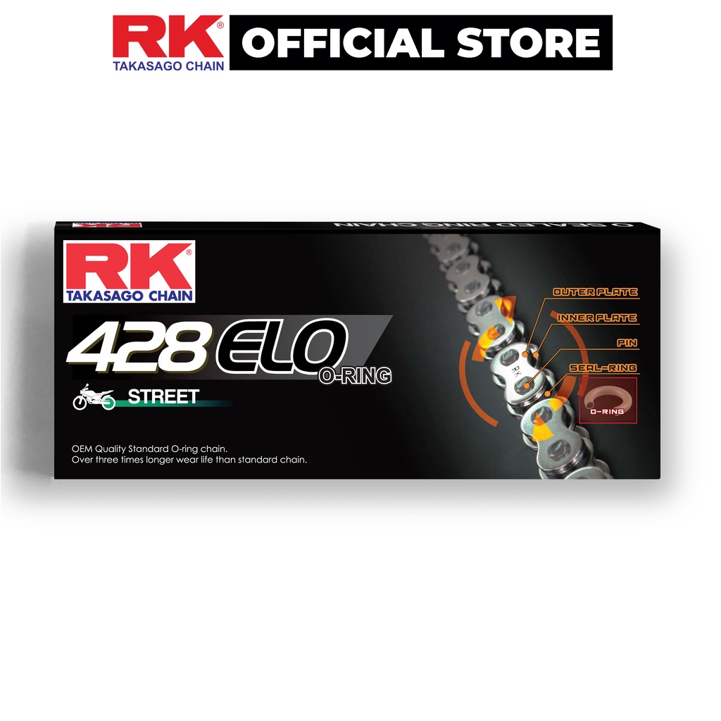 Sên xe máy RK Takasago chain 428 ELO, phốt cao su O-ring, kích thước 10 ly - 428, 132 mắc sên