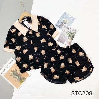 Bộ Đồ Ngủ Pijama Lụa Mango Cộc Tay Quần Đùi mặc nhà họa tiết dễ thương