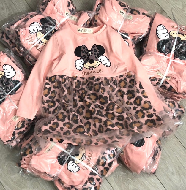 Váy cotton dài tay HM minnie chân voan 1-10Y (có ảnh thật)