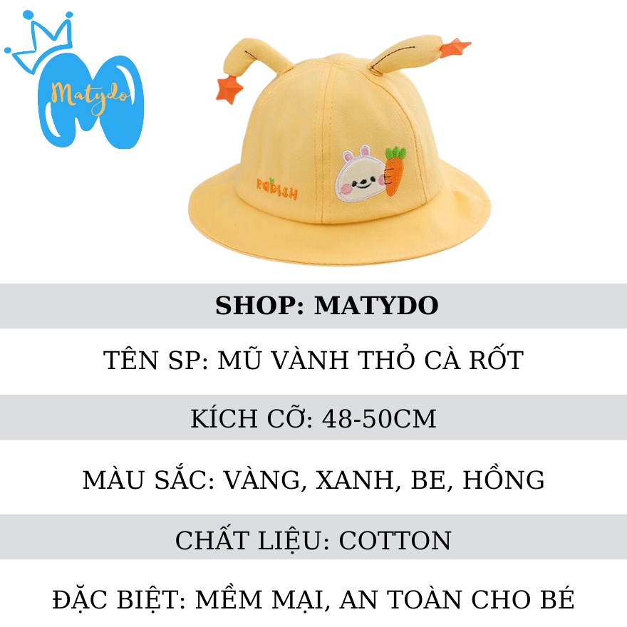 Mũ cho bé gái bé trai nón vành tròn chất liệu cotton họa tiết thỏ cà rốt phụ kiện trẻ em từ 0-2 tuổi