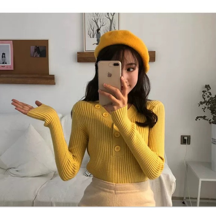 Áo len tăm áo len nữ cổ V nhiều màu siêu chất lên đồ cực xinh! | BigBuy360 - bigbuy360.vn