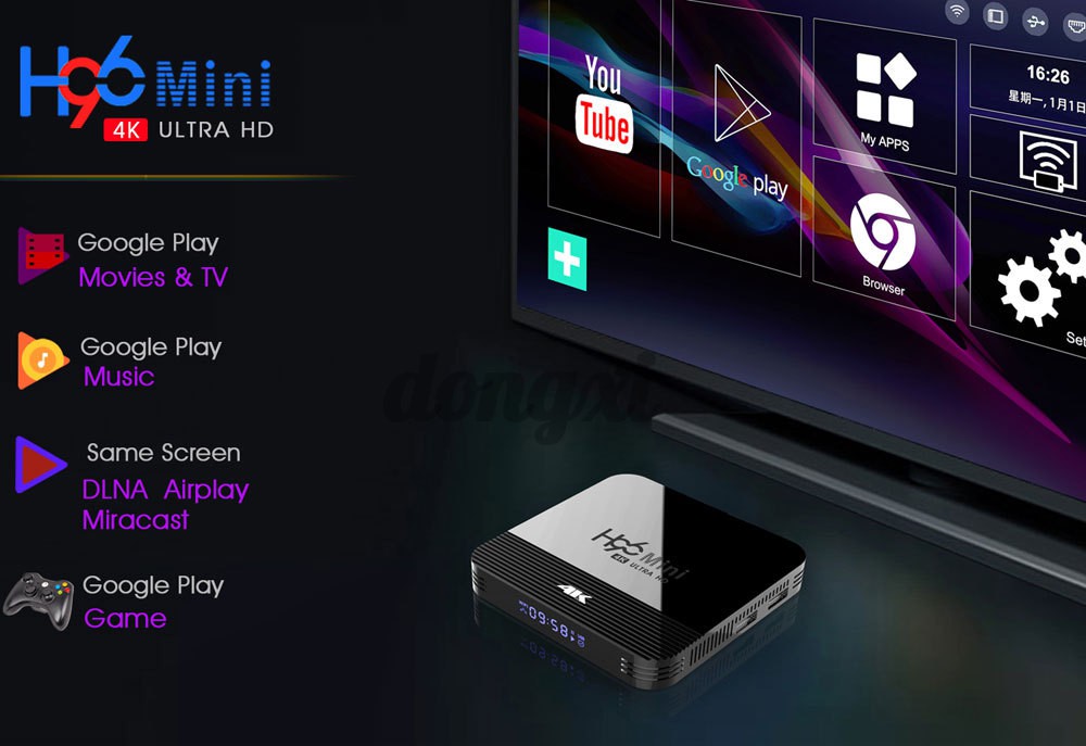 Bộ Tv Box H96 H8 1g + 8g 5g 4.0 Android 9.0 4k Điều Khiển Từ Xa