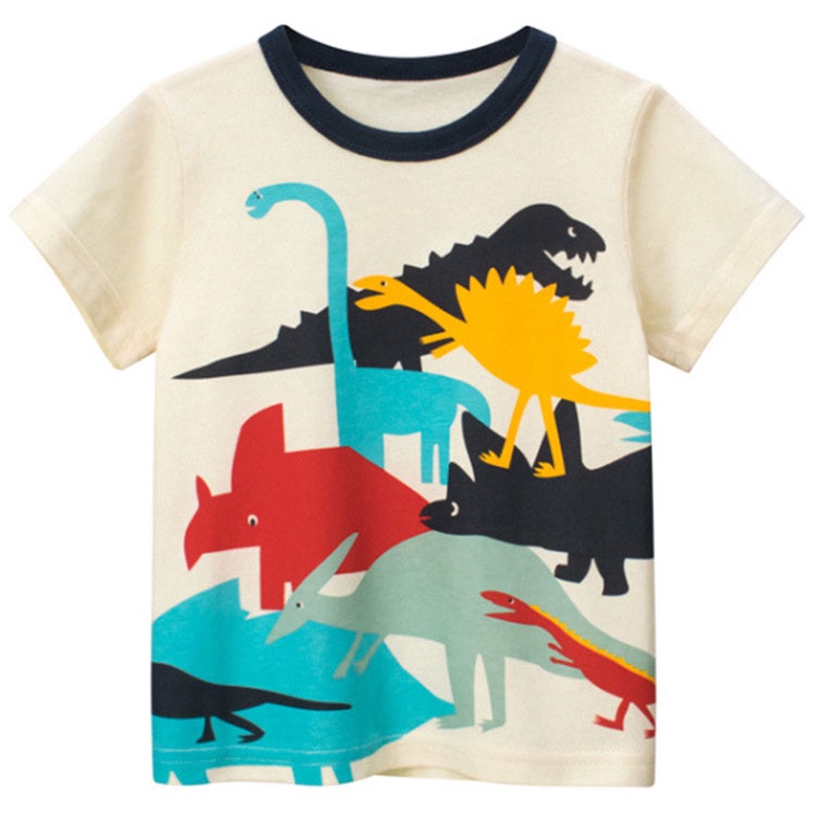 Áo Thun Tay Ngắn Vải Cotton In Hình Khủng Long Dễ Thương Cho Bé Trai