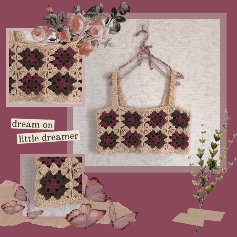 Áo croptop 2 dây len móc vintage boho handmade