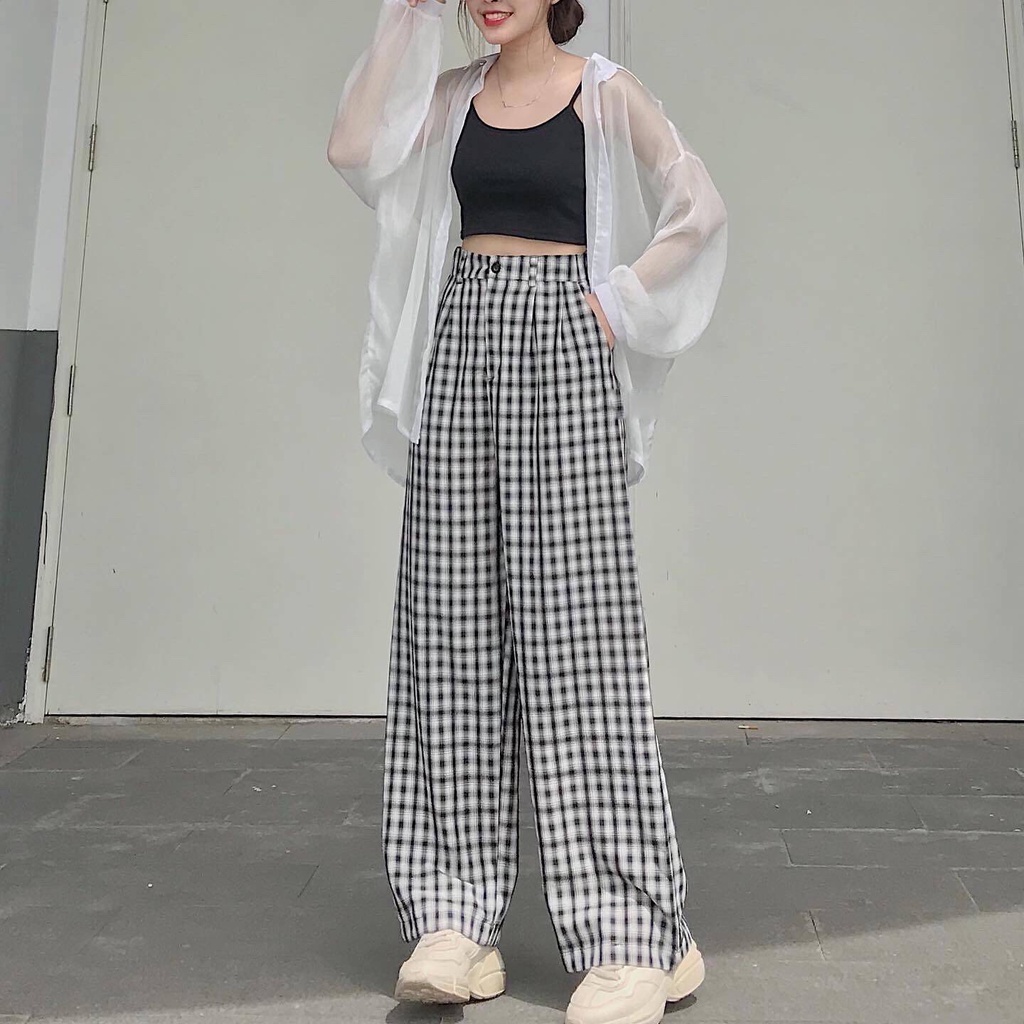 Quần Baggy Nữ Lưng Cao Kẻ Caro JEM CLOSET Chất Caro Mềm Mịn Đứng Dáng Hack Chân Dài YEED 2398