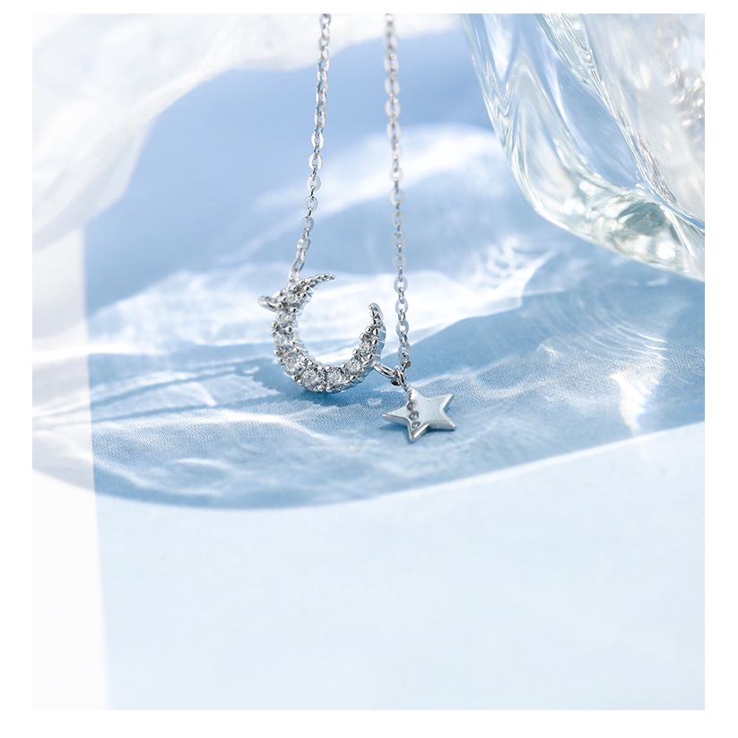 925 sterling silver chain with moon star and zircon Korean style cute