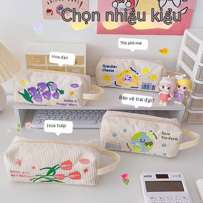 Túi Đựng Bút Chì Sức Chứa Lớn Thêu Họa Tiết Hoạt Hình Dễ Thương Tiện Dụng Cho Học Sinh