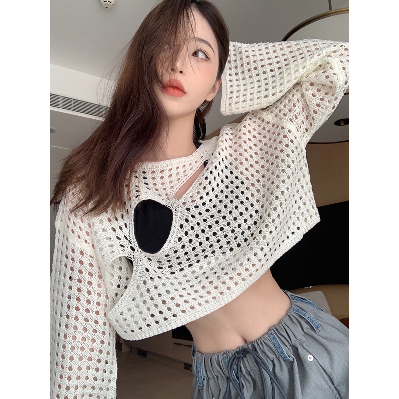 Áo Dệt Kim Tay Dài Chống Nắng Dáng Rộng Thời Trang Mùa Hè Dành Cho Nữ