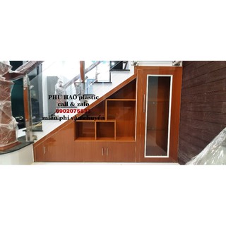 Tủ cầu thang nhựa vincoplast màu gỗ đỏ
