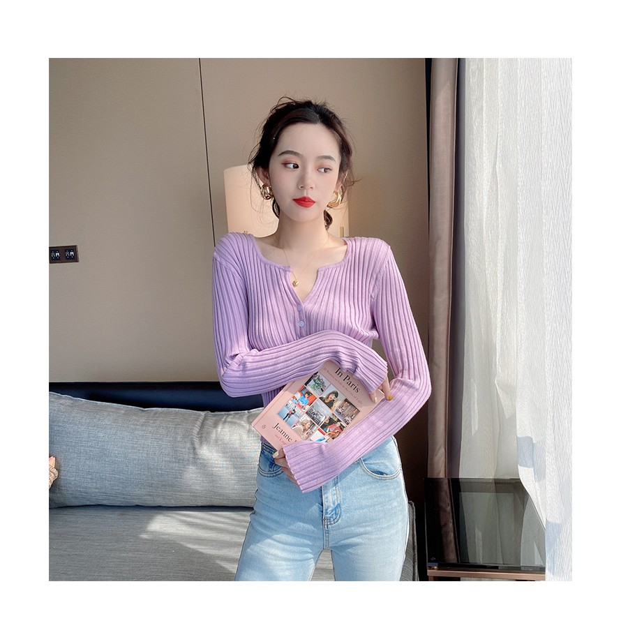 NRVP Áo khoác cardigan xẻ cổ chữ V xinh xắn phong cách thời trang 2020
