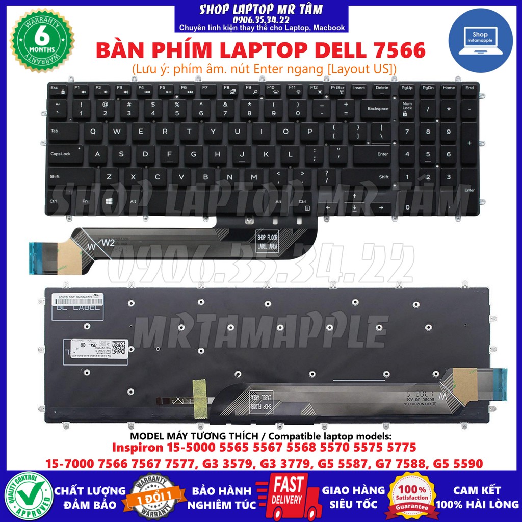 (KEYBOARD) BÀN PHÍM LAPTOP DELL 7566 dùng cho Inspiron 15-5000 5565 5567 5568 5570 5575 5775, 15-7000 7566 7567 7577