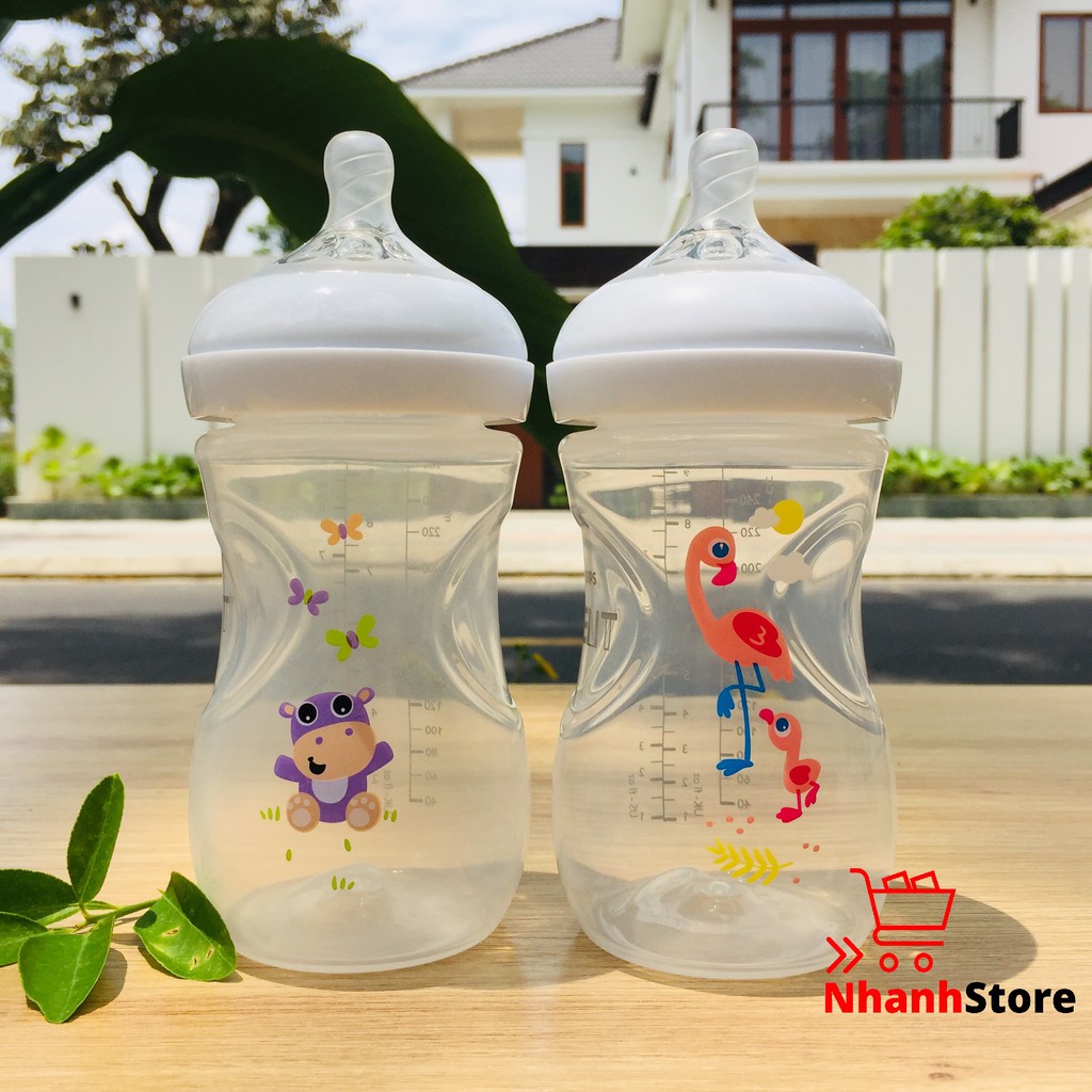 Bình sữa Avent Nautural 260ml Họa tiết Hà mã, Hạc hồng
