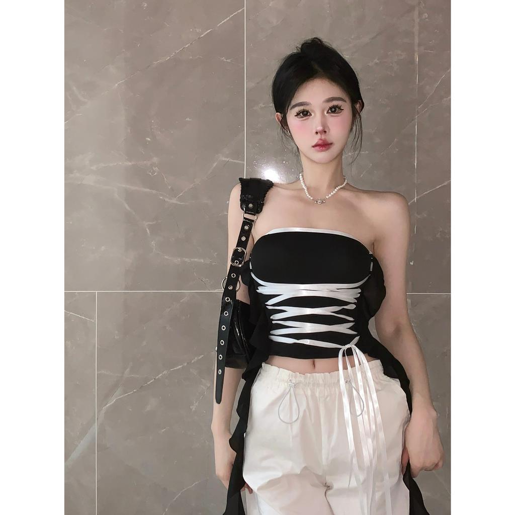 QADCOL  Áo Croptop Áo Tank Top Hở Lưng Cột Dây Phong Cách Mỹ Thời Trang Mùa Hè Quyến Rũ Cho Nữ